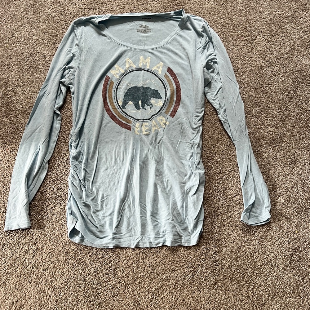Sonoma Gray Long Sleeve Maternity Tee with Bear Graphic